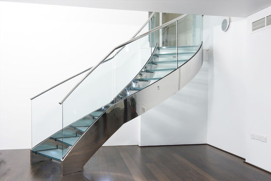 Sistema de cristal moderado laminado escalera curvado moderno del acero inoxidable